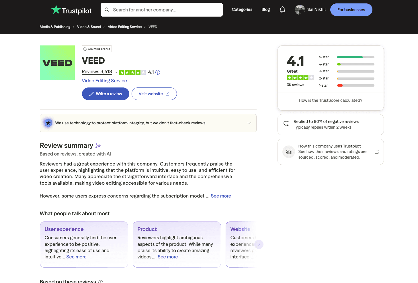 VEED reviews screenshot